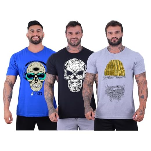 Kit 3 Camisetas Tradicional Masculina Clássica MXD Conceito Básica Camisas Estampas Algodão (M, Opção 10)