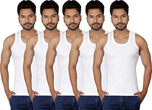 Macho Mens Parka Cotton Vest, Pack of 5 (80 cm) White