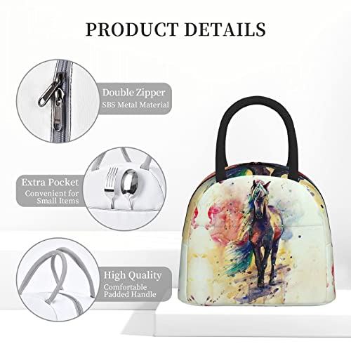 Watercolor Horse Insulated Lunch Bag For Women Men - Reusable Cooler Lunch Box For Office Work School Picnic Beach Workout Travel Gym- Tote Lunch Bag Containers Organizer For Adult Kids #TOP3