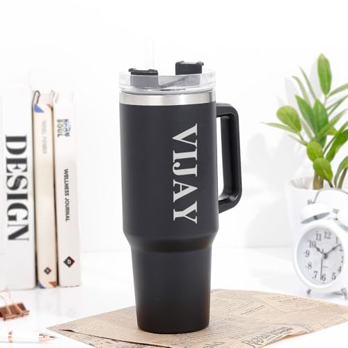 Image of IGP Personalized 1200 ml Tumbler with Handle & Straw | Same Day Delivery | Custom Name Stainless Steel Travel Mug | Double Walled Tumbler | Present for Him, Her, Husband, Wife & Friends