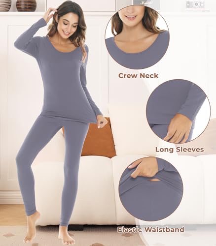 Image of NACHILA Thermal Underwear for Women-Viscose Made from Bamboo,Soft Long Johns Set Base Layer Pajamas Set Long Sleeve Pjs