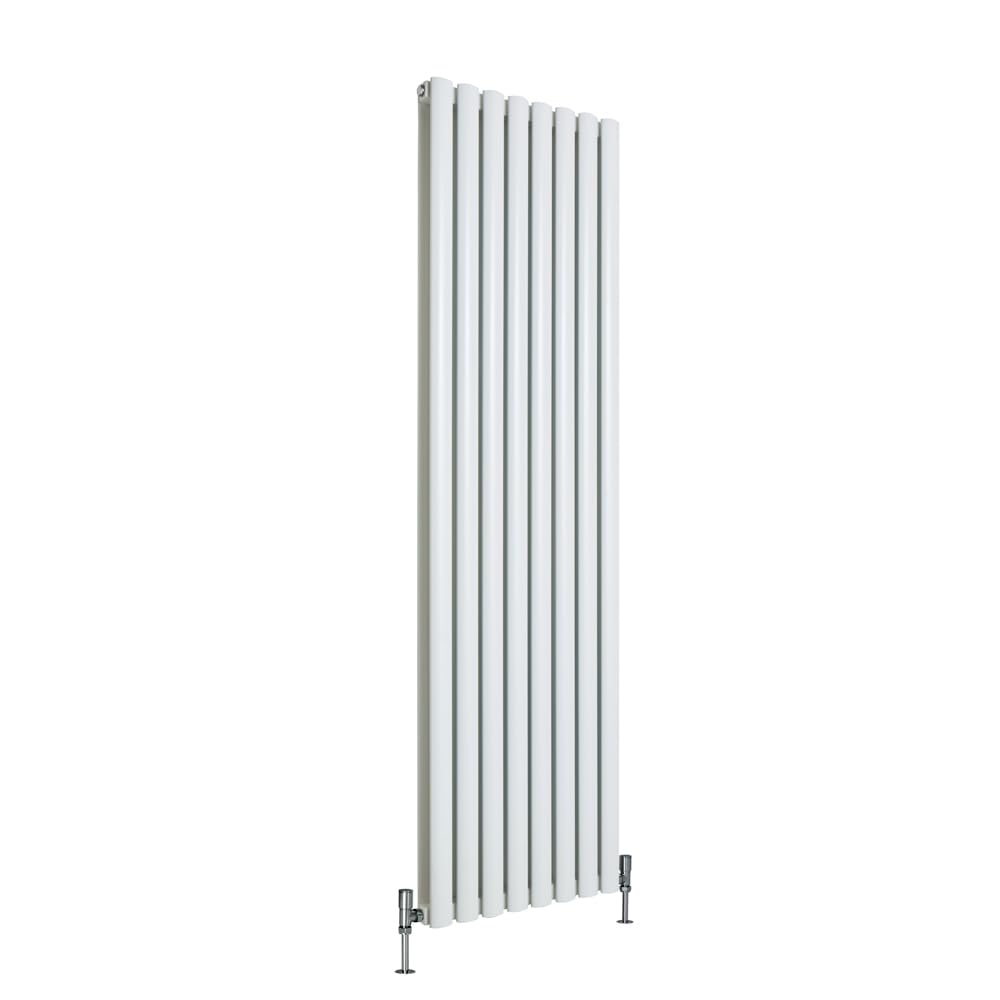 Milano White Aruba Vertical Double Oval Panel Aluminium Radiator - 1800Mm X 480Mm