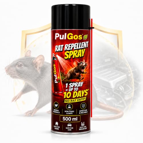Image of PulGos Rat Repellent Spray for Car, Home & Kitchen | Non-Toxic Formula | 500 ml | Natural Essential Oil, Smell-Based Formula | Prevents Rat Entry & Damage | Easy to Use, Pet Safe, Easy Spray Nozzle