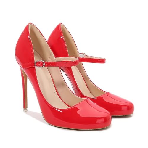 ChaiRong Zhou Women Fashion High Heels Pointed Toe Ankle Strap Pumps Stiletto Patent Leather Dress Shoes for Wedding Party Dance2