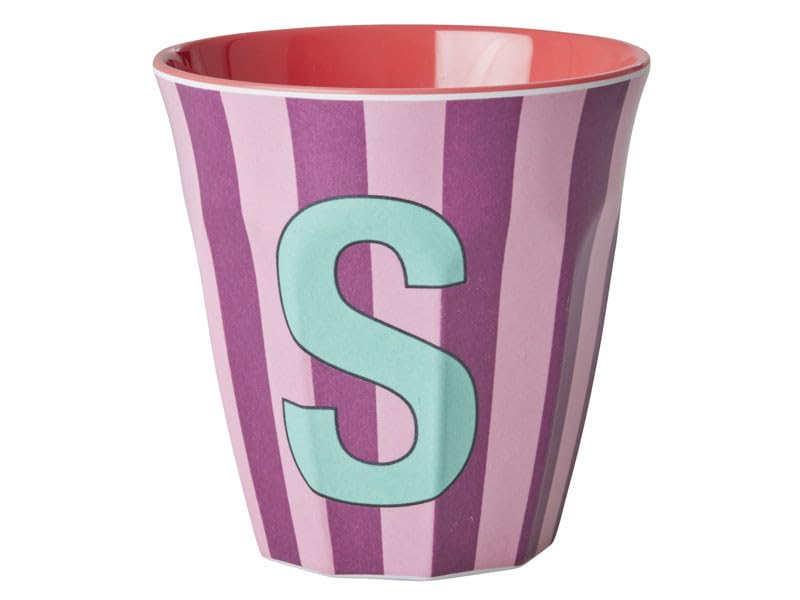 Rice Melamin Becher medium gestreift mit Buchstaben, Modell für Junge Blau-Grüntöne, Größe 9 x 9 cm (S Mädchen)