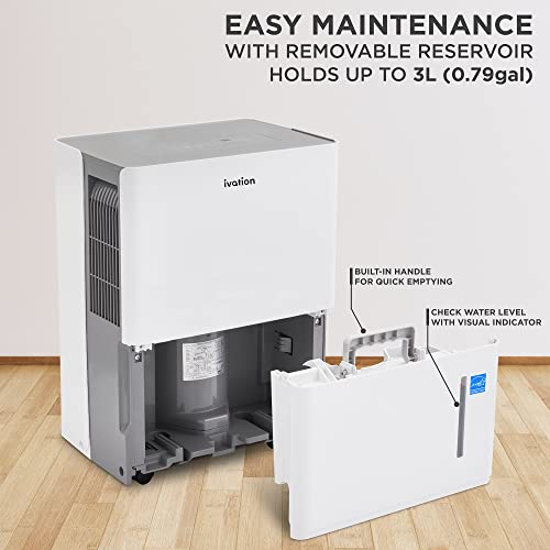 Ivation 1,500 Sq. Ft Energy Star Dehumidifier, Large Capacity Compressor De-Humidifier For Extra Big Rooms And Basements W/Continuous Drain Hose Connector, Humidity Control, Auto Shutoff And Restart #TOP4