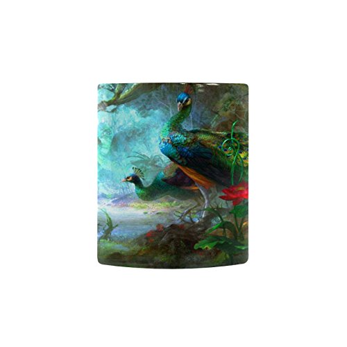 Bird Colorful Colors Flower Forest Green Peacock Peafowl Tree Heat Sensitive Color Changing Coffee/Tea Mug Magic Gift Choice For Christmas/Birthday Gift