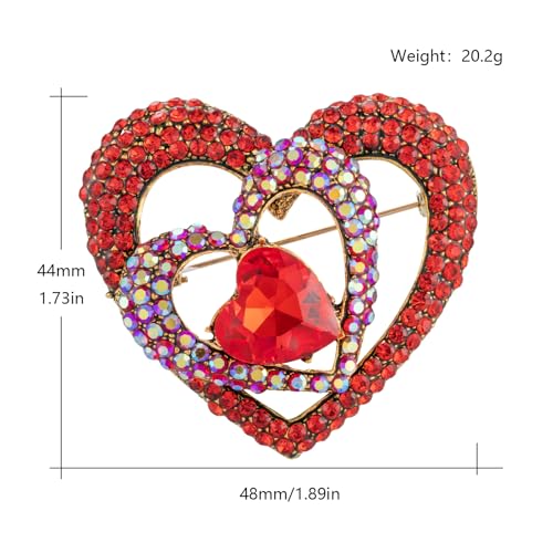 Image of LAXPICOL Vintage Cute Red Love-Heart Austrian Crystal Brooch Broach Pin for Women