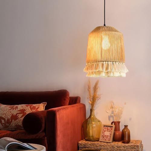 Lámpara de mimbre de 40cm ideal para comedor rústico y dormitorio 3