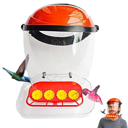 ZyCooom Wearable Hummingbird Feeder Helmet Hands-Free Birdwatching Mask with 4 Spill-Resistant Feeding Ports & Food Tray Adjustable Headband & Lightweight Design for Outdoor Nature Activities