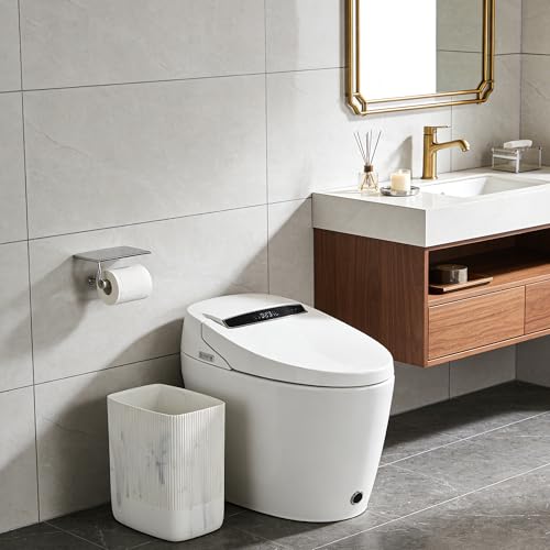 Papelera decorativa de resina efecto mármol blanco de 7 litros 8