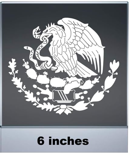 Image of 2 Pieces Calcomania Escudo Mexicano 6 inch x 5.2 inch - White Color - Mexican Eagle Decal Shield Emblem Sticker Mexican Flag Decals