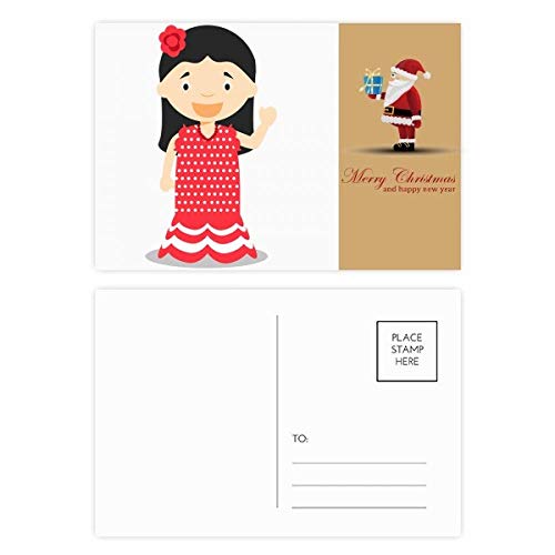 Cartes postales motif fleurs rouges Espagne et Père Noël dessin animé à offrir en cadeau