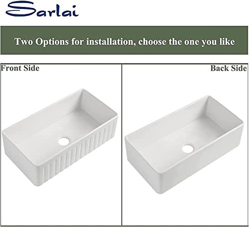 33 White Farmhouse Kitchen Sink - Sarlai 33 Inch Farm Sink Reversible Apron Front White Ceramic Porcelain Fireclay Single Bowl Farmer Sinks #TOP3