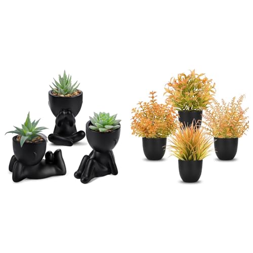 Der Rose Bundle of 3pcs Fake Succulents Plants Artificial and Fall Fake Plants 4 Packs for Home Office Desk Farmhouse Room Bathroom Decor