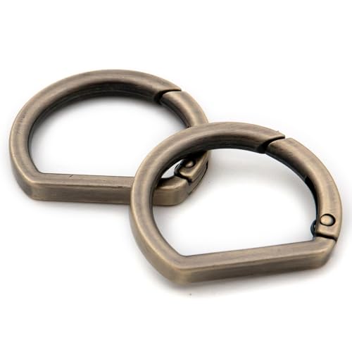 10pcs Metal Spring Key Ring,Spring Snap Hooks Clip Buckle,Flat D Ring for Purses (Brushed Brass)