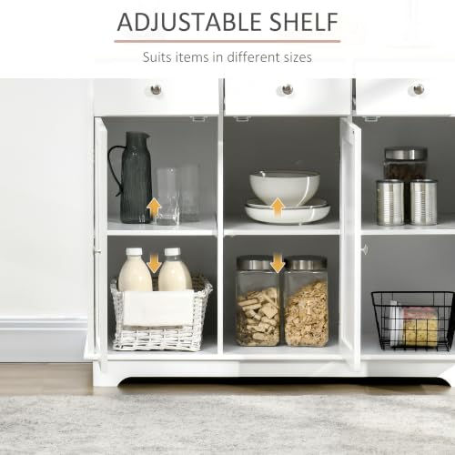 Image of HOMCOM Sideboard Buffet Cabinet Solid Wood Countertop White