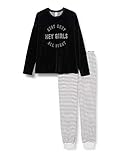 Hergestellt in Europe Sanetta Mädchen Pyjama Long Moon Grey Kuschelweicher Nicki-Schlafanzug Anthrazit mit geringelter Hose, grau, 140