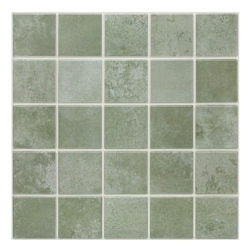 COMSTICKC 3D Azulejos Adhesivos 3D para Pared, Verde Mate, 10 Piezas 30.5x30.5 cm, Azulejos Autoadhesivos 3D, Baldosas Adhesivas de PVC para Salpicadero en Cocina y Baño, Impermeables