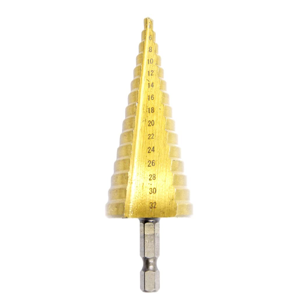 Laiwei Step Drill Bit Reamer Trapezoidal Drill Bit Corn Drill HSS Drill Hex Shank Drill (5-35 mm, Gold)