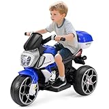 Winfire 6V Kids Electric Motorcycle, 3 Wheels Ride on Motorbike for Boys Girls Ages 3-8, Connect with Phone, Electric Toy Motorcycle with Headlight, Horn, Music, MP3, USB, Gift for Kids (Blue)