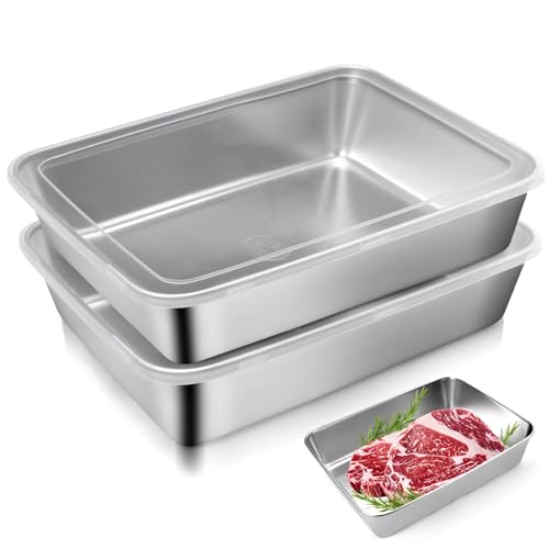 2 Pièces Boite Inox Alimentaire avec Couvercle Grand 2900 ml Acier Inoxydable 304 de Qualité Alimentaire, Boite de Rangement Cuisine...