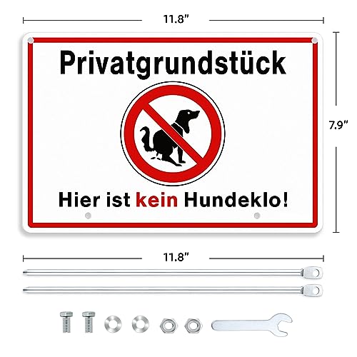 SINMAO Schilder Hunde Verboten Steckschilder Alu 30x20cm(A4), Privatgrundstück Hier ist kein Hunde Schild Verboten mit Pfosten