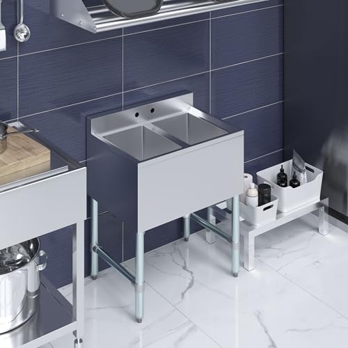 Image of AmGood One Compartment Stainless Steel Under bar Sink (Sink Size: 26 inchx19 inch, Two Bowl)