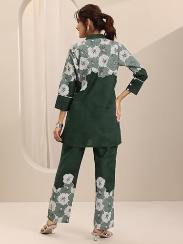 Image of Libas Green Printed Cotton Co ords set for Women | daily wear | casual wear | office wear