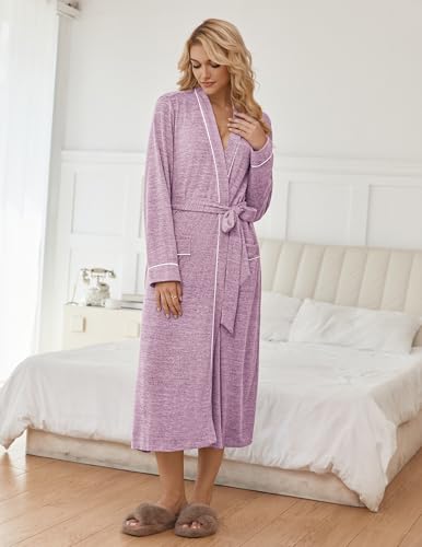 Ekouaer Womens Robe Long Bathrobe Lightweight Soft Knit Kimono Robes Ladies Casual Sleepwear S-XXL4