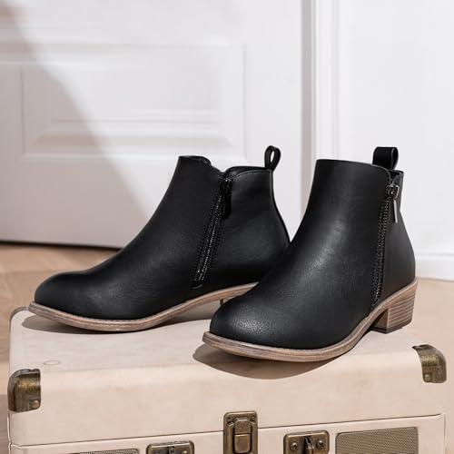 Image of Jeossy Women's Ankle Boots, Casual Round Toe Low Heel Zip Short Booties