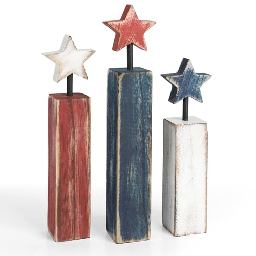 4th of July Table Decorations 3Pcs Red White and Blue Decorations Retro Patriotic Memorial Day Tiered Tray Decor Labor Day Independence Day Fourth of July Decor for Home Office Shelf