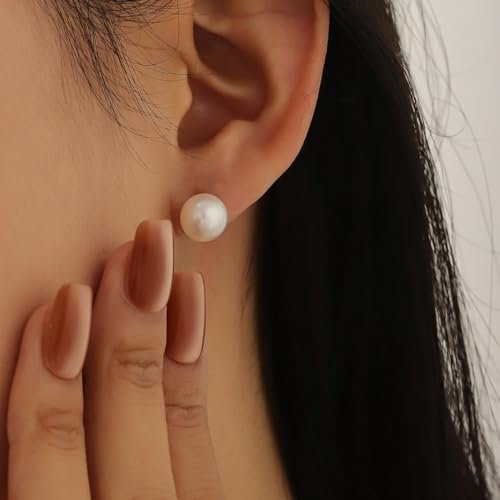 Image of Freshwater Pearl Stud Earrings for Women - Hypoallergenic 925 Silver Plated With 14k Gold Genuine Round White Pearls Elegant Gift for Her