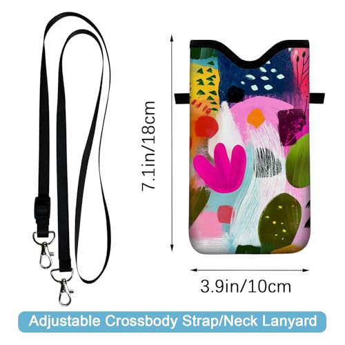 Image of Neoprene Cell Phone Sleeve Pouch Case Bag with Crossbody Strap Neck Lanyard for Women 7.1 X 3.9 in Colorful Floral