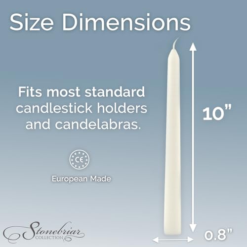 Image of Stonebriar Unscented Taper Candles - 7 Hour Burn Time, Candle Stick Candles for Weddings, Holidays, Home Decor & Special Events, Pack of 30, White, 10 inch