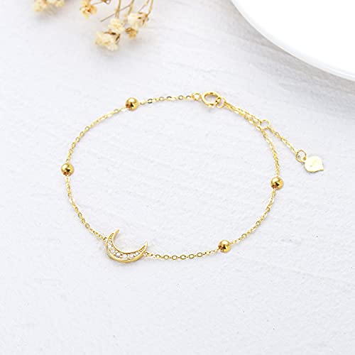 14K Gold Crescent Moon Diamond Bracelet for Women, Adjustable 6.5+1+1 Inch - Delicate Charm Jewelry3