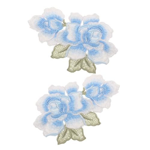 SHINEOFI 1 Par Aplicación De Bordado Peonías Parche De Apliques De Ropa Diy Estético Brillantina Parches Bordados De Plata Parches Marcadores Falso Enhebrador Seda Tela Poliéster Sky-blue