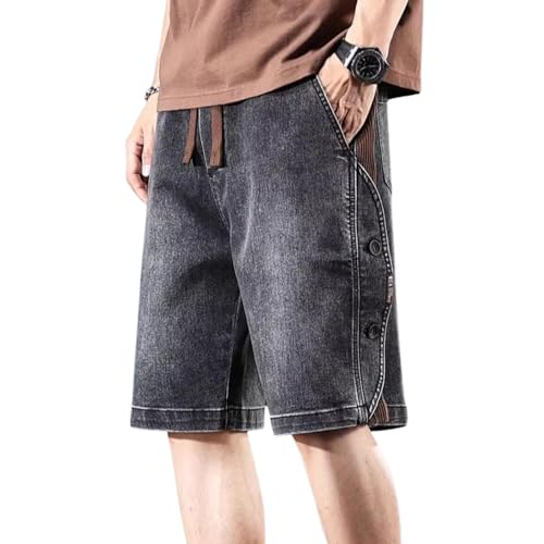 ITHAFE Casual Baggy Jeans Men y2k Jean Cargo Shorts Vintage Denim Shorts Wide Leg Jorts Fashion Grunge Clothes Streetwear (Black,3X-Large)