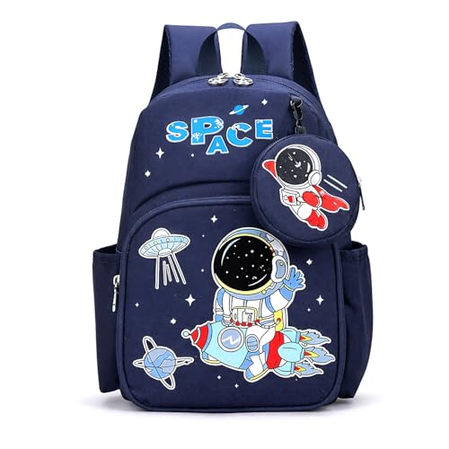 SYGA Kids Cute Cartoon Backpack with Coin Purse, Suitable for Primary school student (Astronaut - Dark Blue)