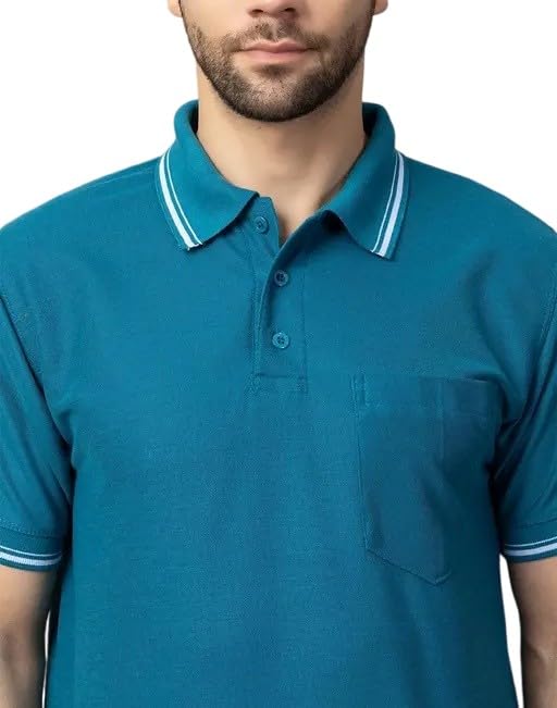 Men's Cotton Blend Half Sleeve Solid Regular Fit Solid Comfortable Stylish Polo Teal Collar Tshirt_21-picture-53