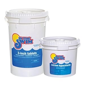 In The Swim Chlorine and Shock Bundle for Sanitizing Swimming Pools–Includes 50 Pound Bucket of 3 Inch Stabilized Chlorine Tablets and 25 Pound Bucket of 68 Cal Hypo Pool Shock
