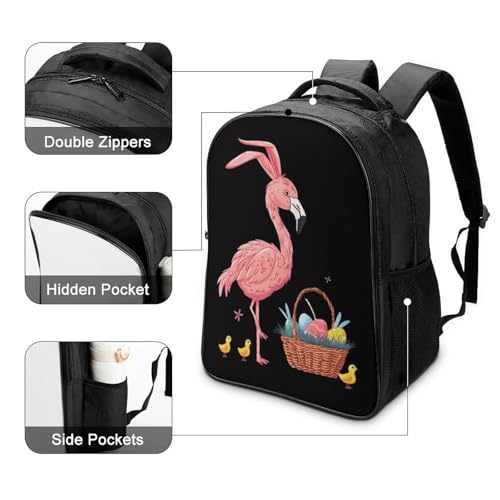 Easter Bunny Flamingo with Easter Basket Funny 16 Inch Backpack for Men Women Casual Daypack with 2 Compartment for Travel Work4