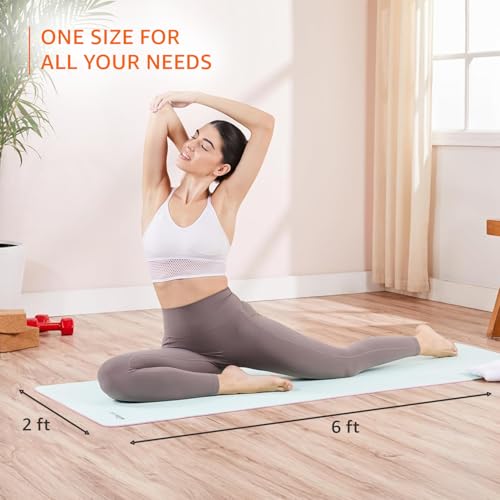 Image of AmazonBasics Dual Colour Yoga Mat | 6 MM Thick Mat | Carry Strap | Grippy Surface | Anti Slip Exercise Mat | TPE & EVA Material | Yoga Mat for Men & Women (Turquoise & Pink)