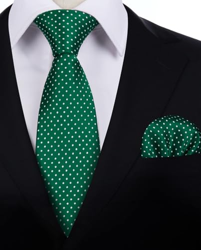 Image of HISDERN Polka Dot Ties for Men Classic Silk Ties and Pocket Square Formal Business Necktie Handkerchief Wedding Party