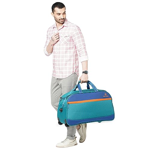 Image of Stony Brook by Nasher Miles Maze Polyester Medium 62 cm Teal Blue Wheel Duffel Bag for Travel | Duffle Bag with Trolley
