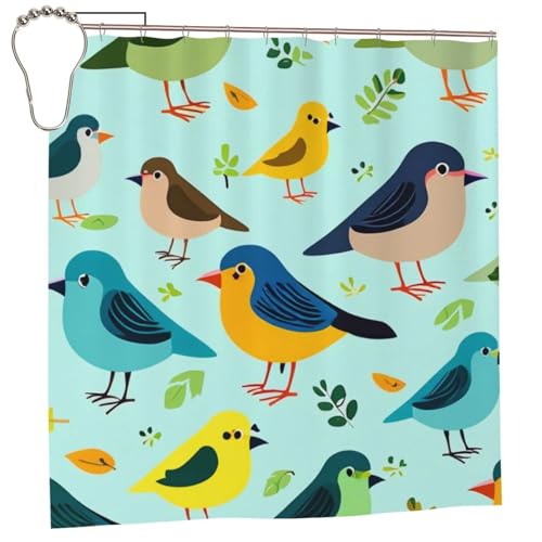 MHGDC Cartoon Bird Print Shower Curtains, Cute Bathroom Shower Curtain, Bathroom Decor with Grommets and Hooks-72 x 72