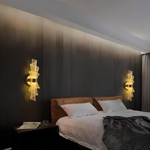 Image of Luxury LED Wall Light for Living Room & Bedroom | Crystal Acrylic Spiral Design with Gold Flakes | Modern Decorative Wall Lamp for Home, Hallway & Staircase|(Gold Finish)