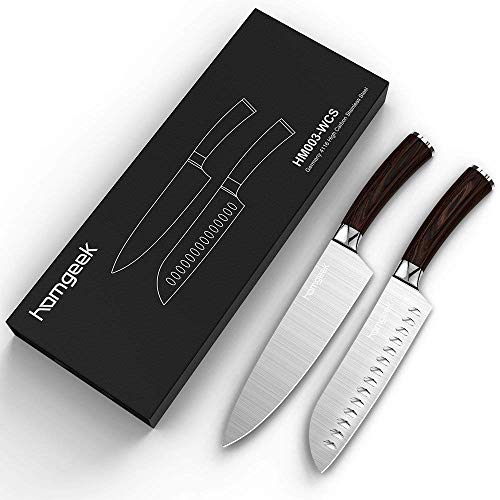 Homgeek Kitchen Chef’s Knife Set 8inch, 2 Piece Ultra Sharp Cutting Knife 8 inch Chef Knife & 7 inch Santoku Knife, German High Carbon Stainless Steel Knives with Ergonomic Handle for Home Restaurant
