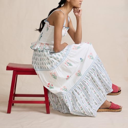 Image of Y2k Patchwork Floral Maxi Dress Boho Flowy Ruffle Tiered Summer Dress Cute Beach Smocked Long Sundresses for Women