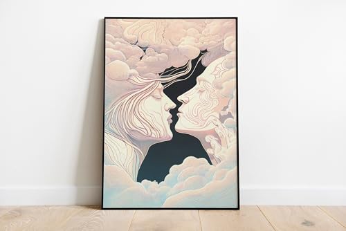 Affiche minimaliste romantique avec nuages, grand format 40x60 cm sans cadre